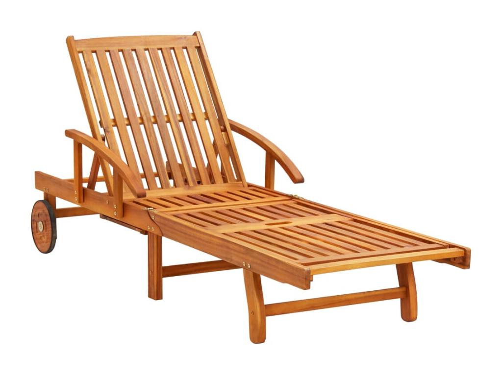 Set of 2 sun loungers with table and cushions, solid finish.